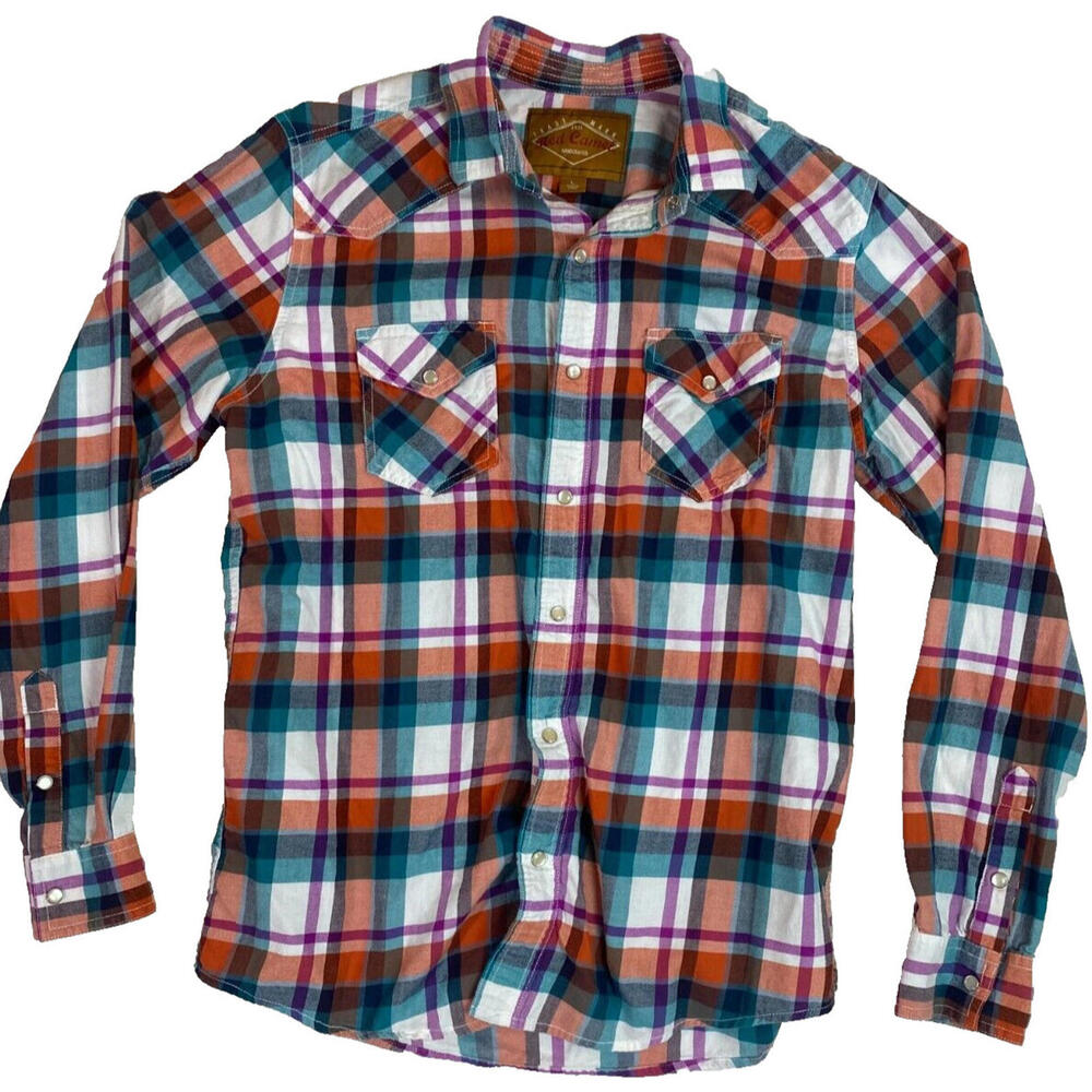 Red Camel Men's Large Multicolor Long Sleeve Plaid Flannel Cotton Button Down